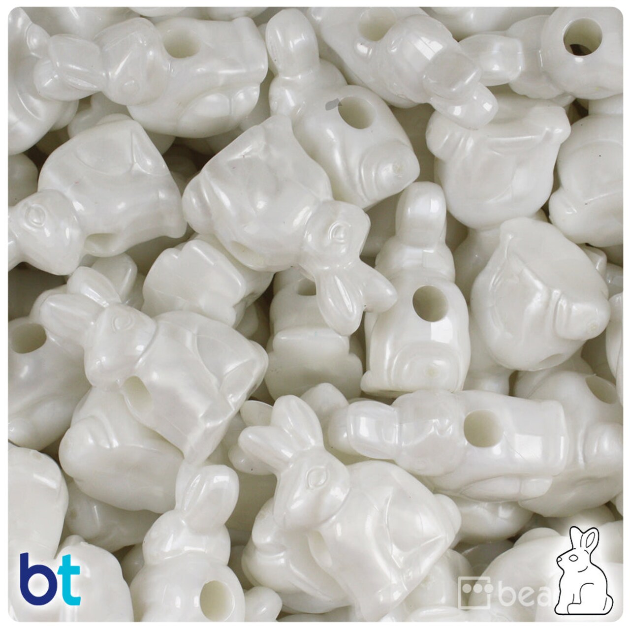BeadTin White Pearl 24mm Bunny Rabbit Plastic Pony Beads (24pcs)